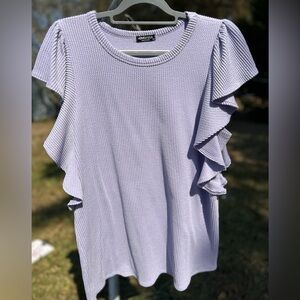 Purple Ruffled Flutter Sleeve Blouse